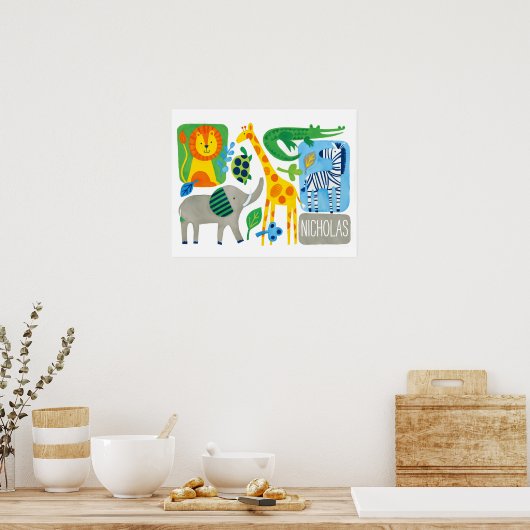 Bright Jungle Kids Customizable Wall Art print ポスター (キッチン)