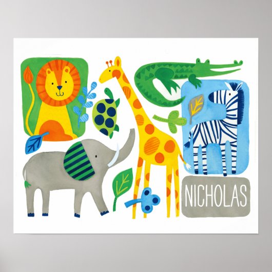 Bright Jungle Kids Customizable Wall Art print ポスター (正面)