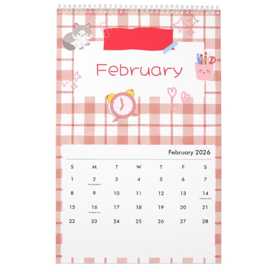 Bright Kawaii Kitty Art Calendar カレンダー (2月 2026)