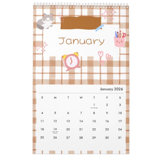 Bright Kawaii Kitty Art Calendar カレンダー (1月 2026)