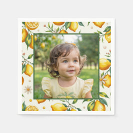 Bright Lemon Birthday Photo Yellow Citrus Party スタンダードカクテルナプキン