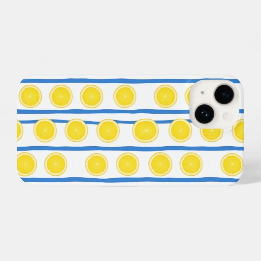 Bright Lemon Slice & Blue Stripe Case iPhoneケース (裏面横)