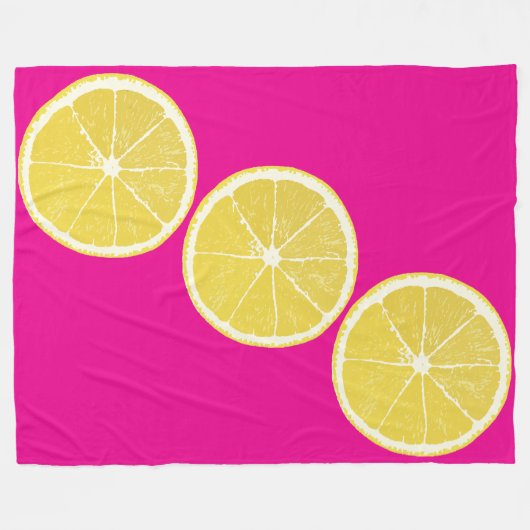 Bright Lemon Trio on Hot Pink Fleece Blanket フリースブランケット (正面(横))
