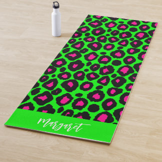 Bright leopard skin monogram name Yoga Mat ヨガマット