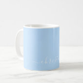 Bright Light Blue White Minimalist Modern 名前 015 コーヒーマグカップ (正面左)