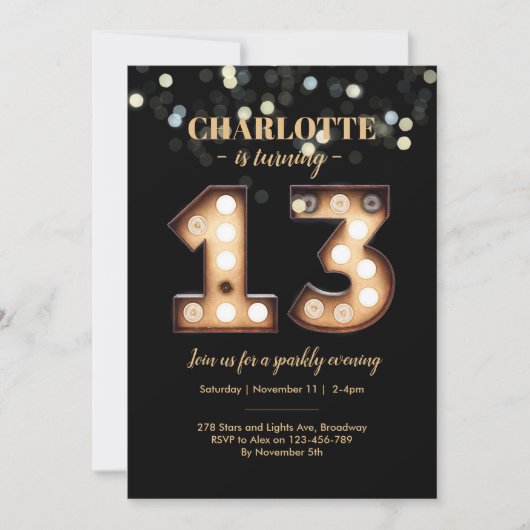 Bright Lights Sparkly 13th birthday招待状 招待状 (正面)