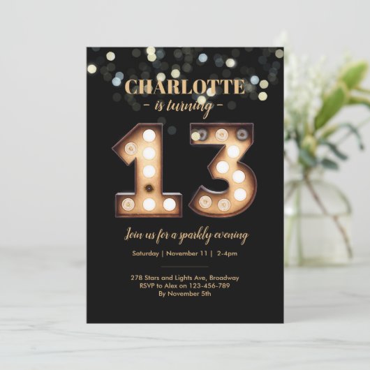 Bright Lights Sparkly 13th birthday招待状 招待状 (スタンド正面)