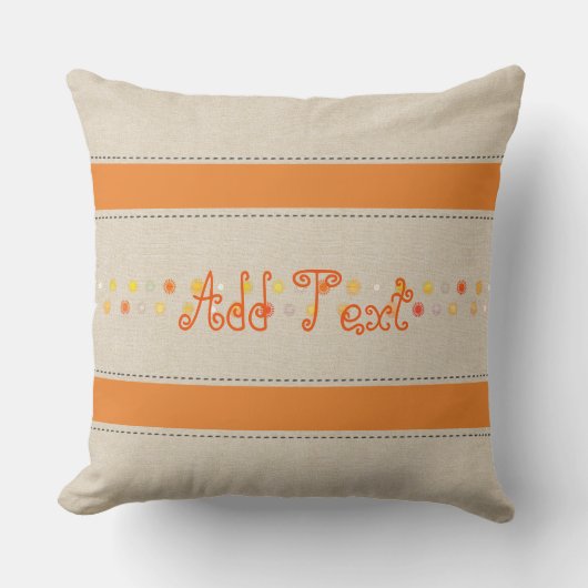 Bright Linen Orangeおもしろい文字名を追加 クッション (正面)