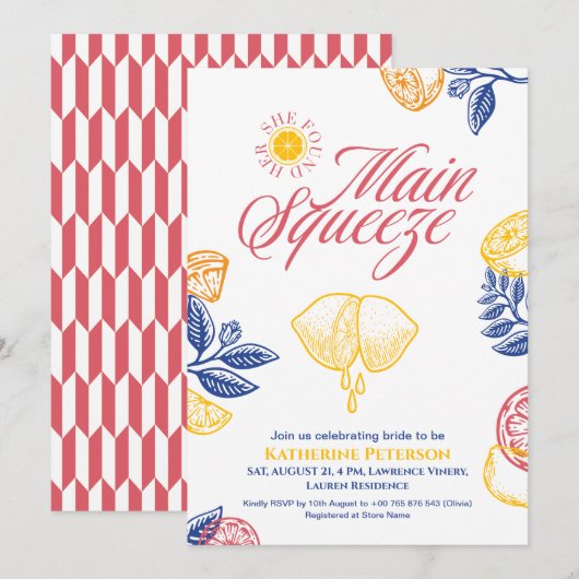 Bright Main Squeeze Citrus Bridal Shower 招待状 (正面/裏面)