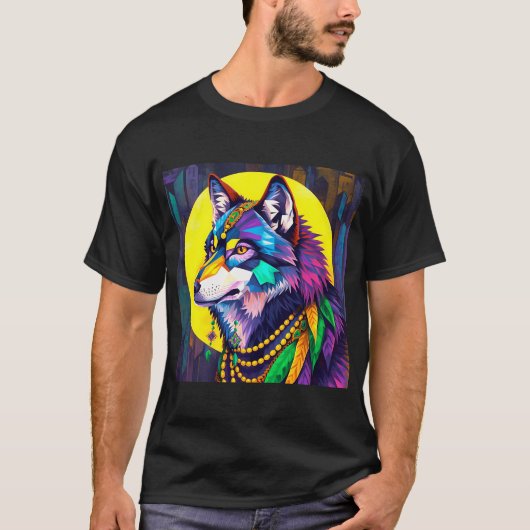 Bright Mardi Gras Wolf Tシャツ (正面)