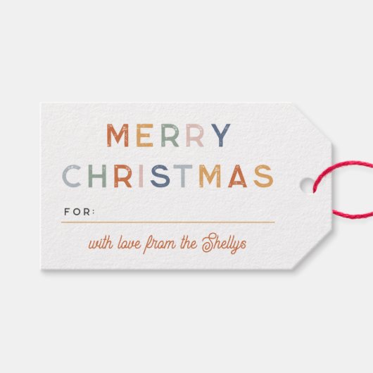 Bright & Merryカラフル Christmasスクリプト名 ギフトタグ (正面(横))