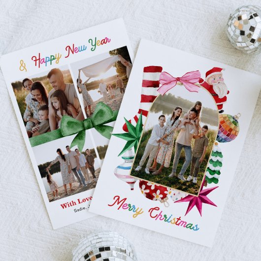 Bright Merry Christmas Family Photo Christmas Card シーズンカード