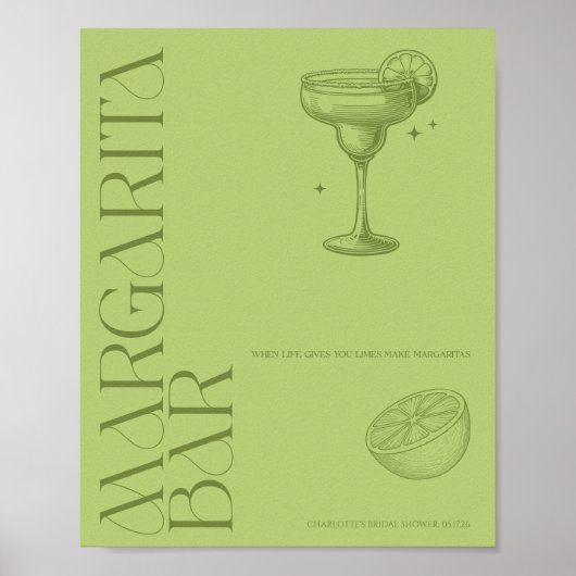 Bright Minimalist Citrus Bridal Margarita bar sign ポスター (正面)