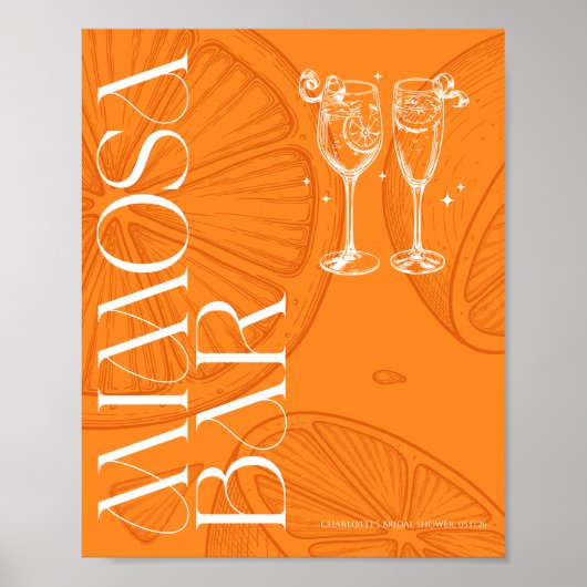 Bright Minimalist Citrus Bridal Mimosa bar sign ポスター (正面)