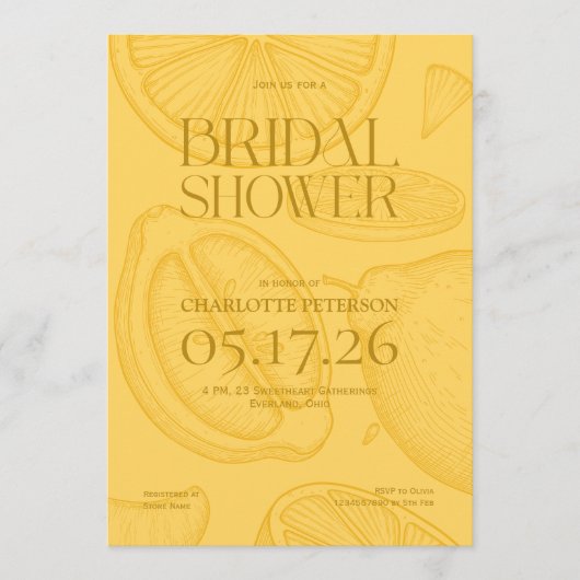 Bright Minimalist Citrus Bridal Shower invite 招待状 (正面)