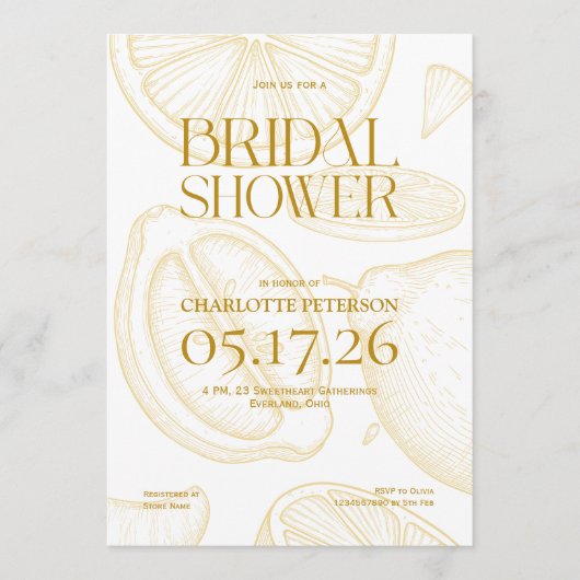 Bright Minimalist Citrus Bridal Shower invite 招待状 (正面)
