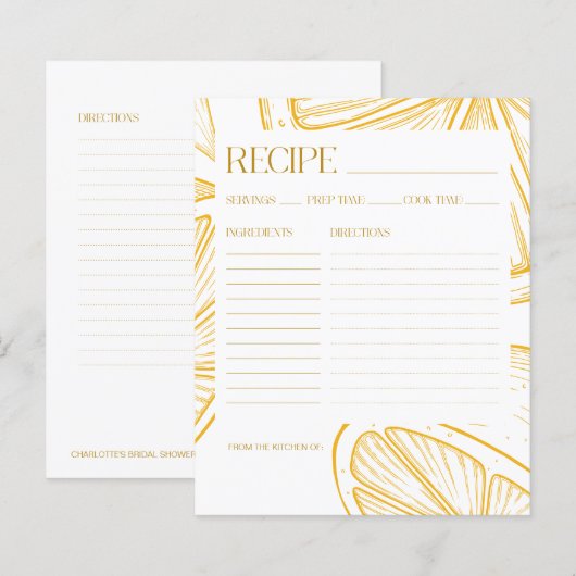 Bright Minimalist Citrus Bridal Shower RECIPE CARD (正面/裏面)