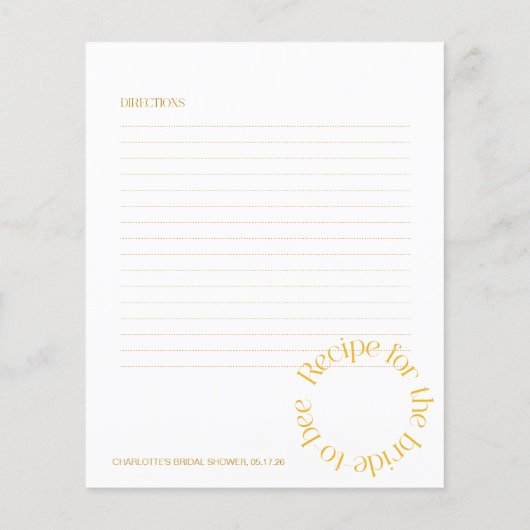 Bright Minimalist Citrus Bridal Shower RECIPE CARD (裏面)