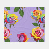 Bright Multicolored Roses In Rainbow Shades  フリースブランケット (正面(横))