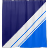 Bright Navy Blue Diagonal Panels白ストライプ色 シャワーカーテン (正面)