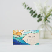 Bright Ocean Sunrise Stained Glass Business Card 名刺 (スタンド正面)