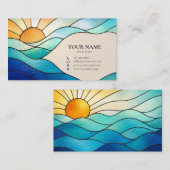 Bright Ocean Sunrise Stained Glass Business Card 名刺 (正面/裏面)