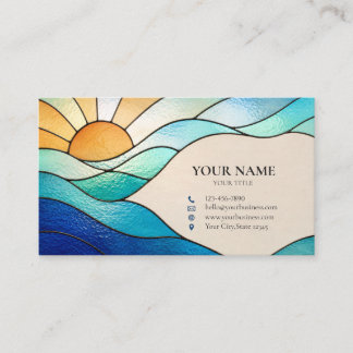 Bright Ocean Sunrise Stained Glass Business Card 名刺