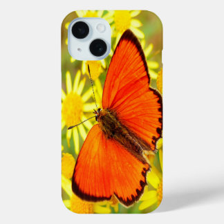 Bright Orange Butterfly Yellow Flowers iPhone 15ケース
