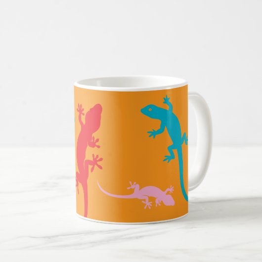 Bright Orange Coffee Cup with Colorful Lizards コーヒーマグカップ (正面右)