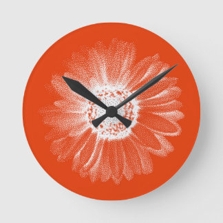 Bright Orange Floral Wall Clock ラウンド壁時計