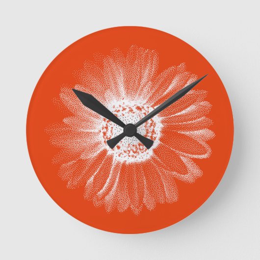 Bright Orange Floral Wall Clock ラウンド壁時計 (正面)