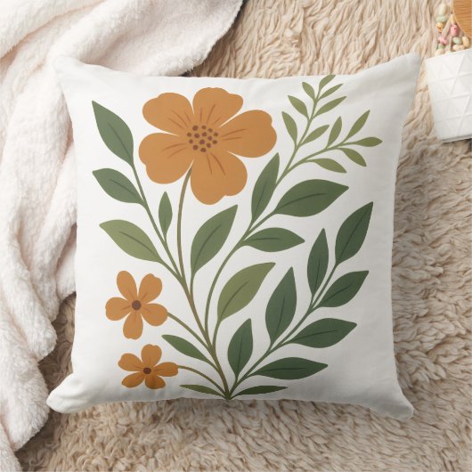 Bright Orange Flowers with Green Leaves クッション (ブランケット)