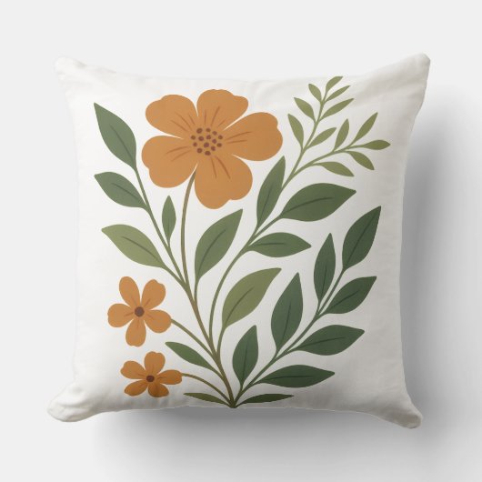 Bright Orange Flowers with Green Leaves クッション (正面)