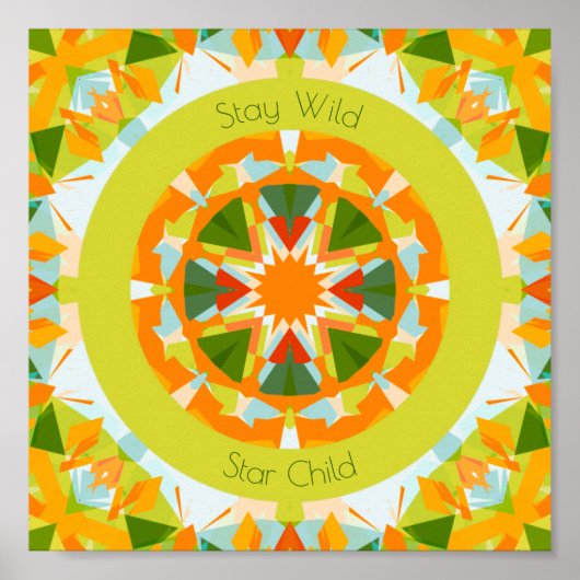 Bright Orange Green Stay Wild Star Child Nursery ポスター (正面)