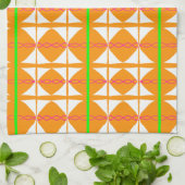 Bright orange, green, white abstract tea towel キッチンタオル (折り畳み)
