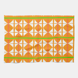 Bright orange, green, white abstract tea towel キッチンタオル