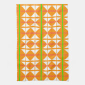 Bright orange, green, white abstract tea towel キッチンタオル (縦)