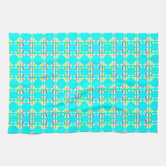 Bright orange, green, white abstract tea towel キッチンタオル (横)