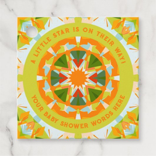 Bright Orange Playful Green Fun Star Baby Shower フェイバータグ (正面)