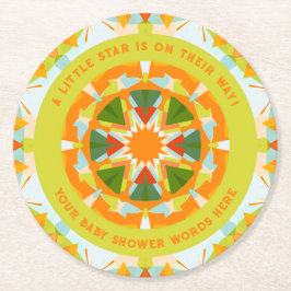 Bright Orange Playful Green Fun Star Baby Shower ラウンドペーパーコースター