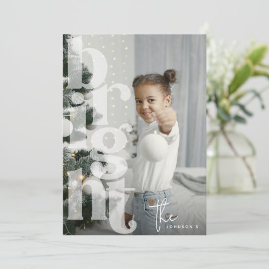 BRIGHT Overlayタイポグラフィフォトクリスマス シーズンカード (スタンド正面)