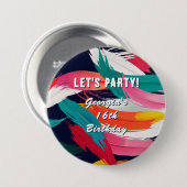 Bright Paint Effect 16th Birthday Let's Party 缶バッジ (正面&裏面)