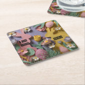 Bright Paper Cut Style Bunny & Easter Egg Party スクエアペーパーコースター (アングル)