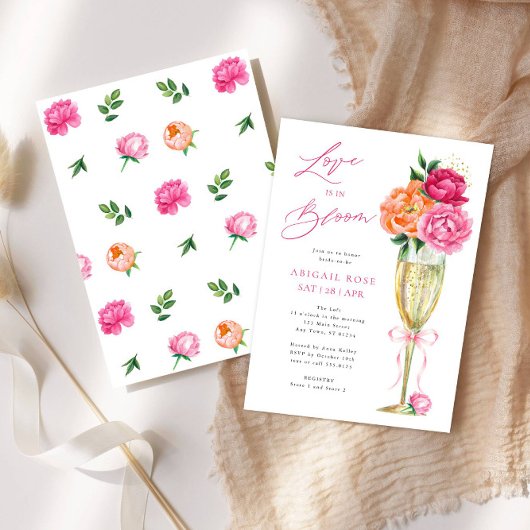 Bright Peony Love is in Bloom, Patterned Back 招待状