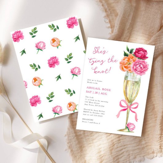 Bright Peony Tying the Knot Bridal Shower 招待状