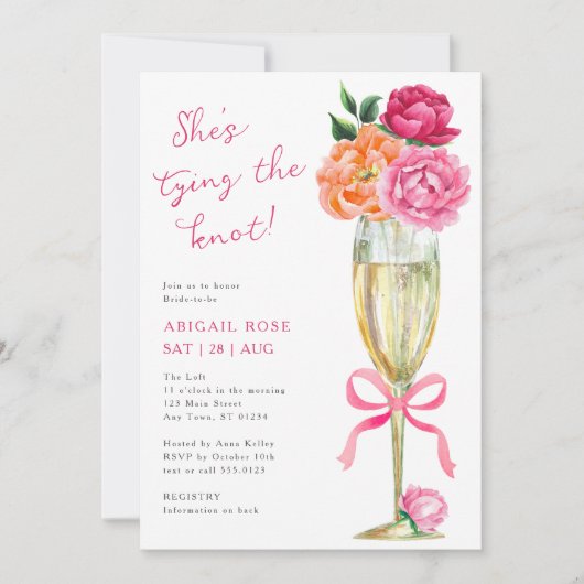 Bright Peony Tying the Knot QR Registry 招待状 (正面)