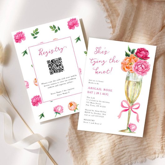 Bright Peony Tying the Knot QR Registry 招待状