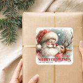 Bright Personalized Santa and Rudolph Holiday Gift スクエアシール