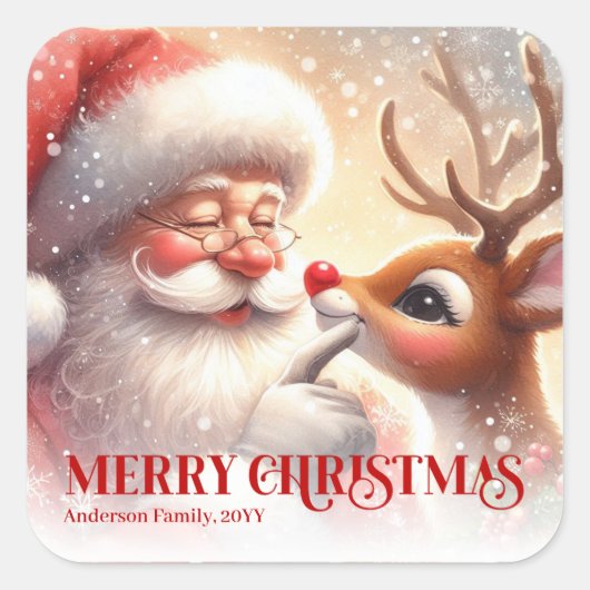 Bright Personalized Santa Rudolph Christmas Gift  スクエアシール (正面)