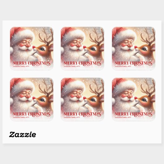 Bright Personalized Santa Rudolph Christmas Gift  スクエアシール (シート)